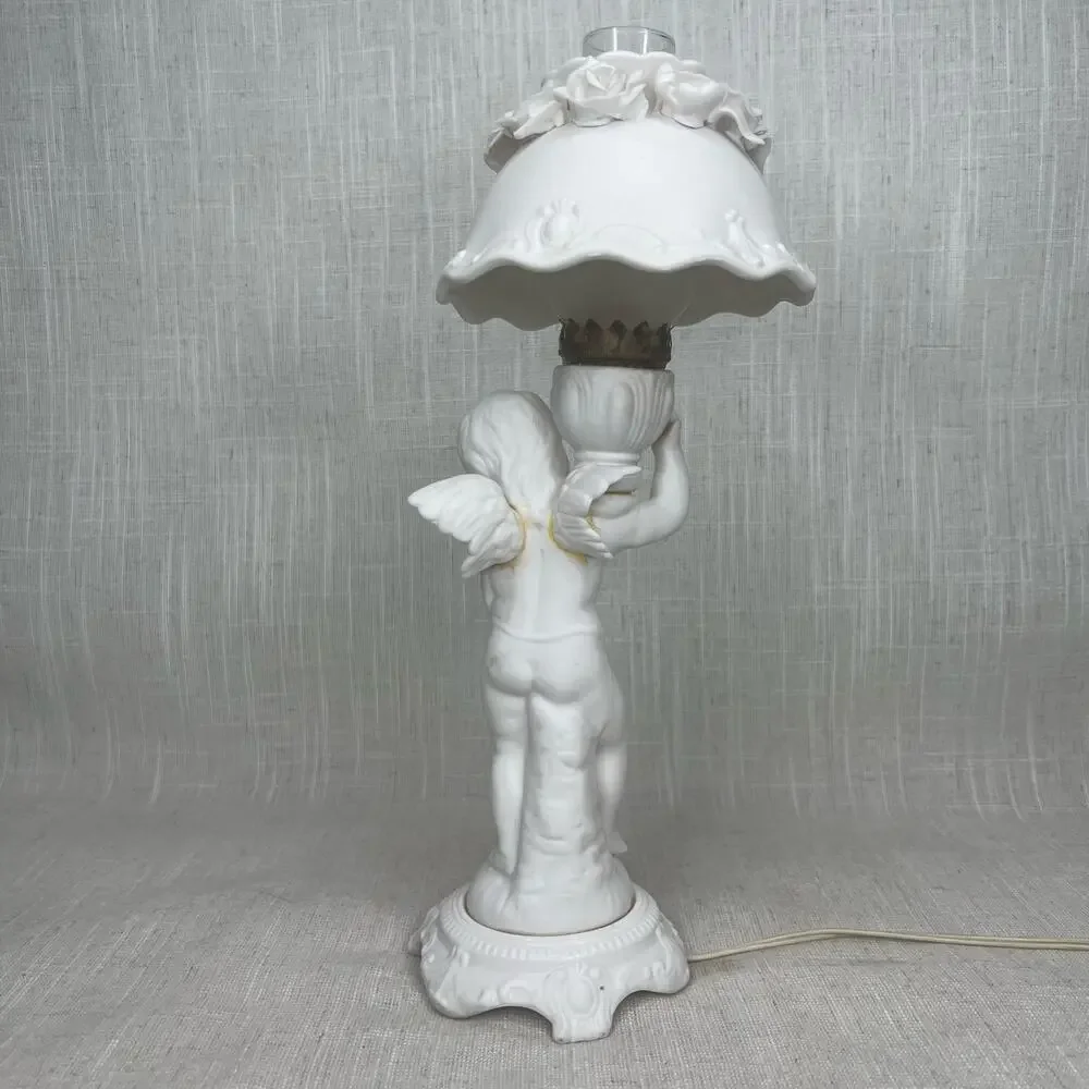 Vintage Porcelain Bisque Nightlight Lamp Shade Boudoir Glass Chimney AS IS